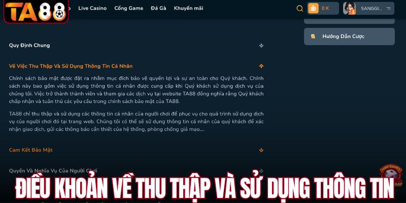 Điều khoản về thu thập và sử dụng thông tin thành viên