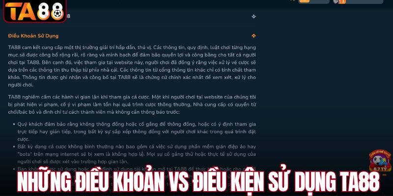 Những điều khoản vs điều kiện sử dụng TA88